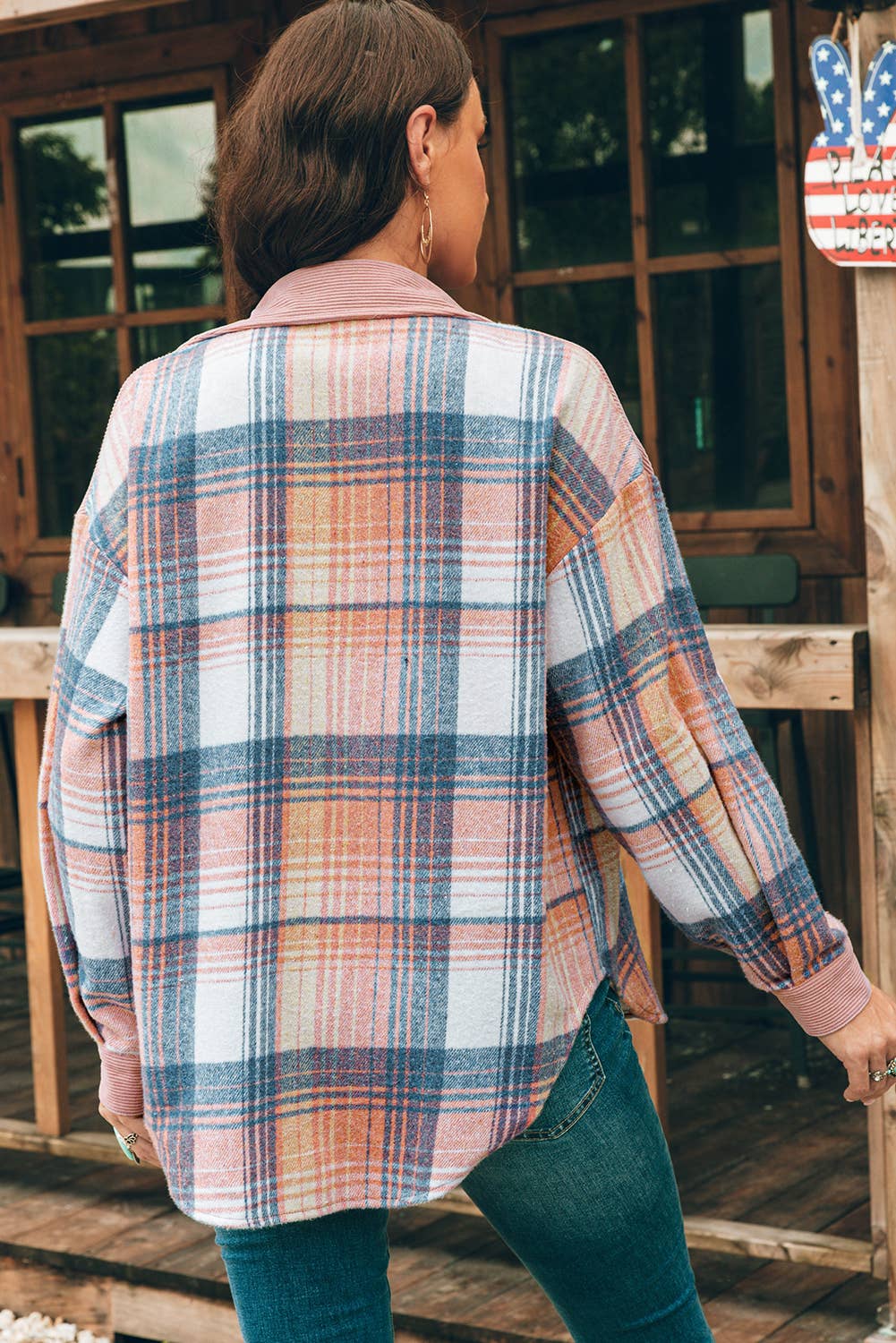 fashionworks - Vente Veste-chemise – femme - Veste d'automne en velours côtelé à carreaux et patchwork à la mode3