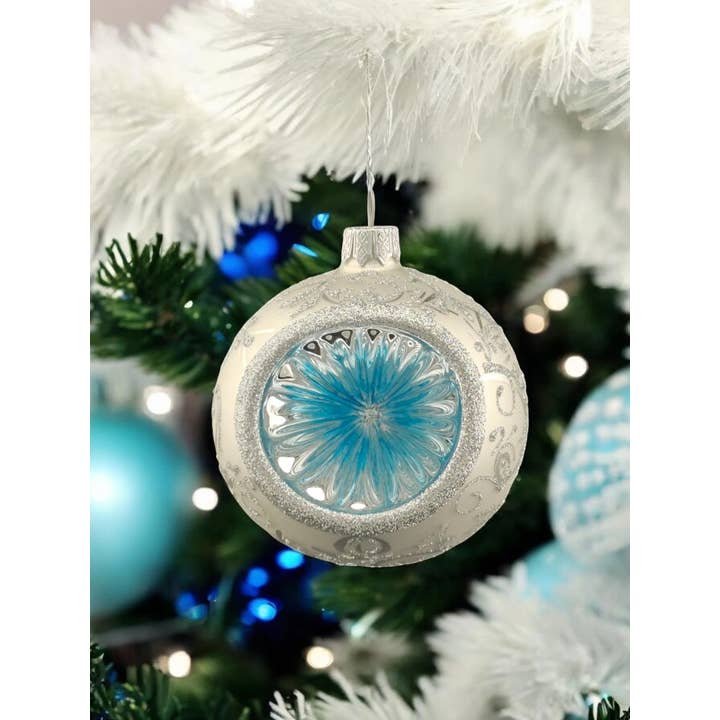 Glass by Iness - Wholesale Ornament - Silver Blown Glass Refractor Ornament, Blue Inside Refractor