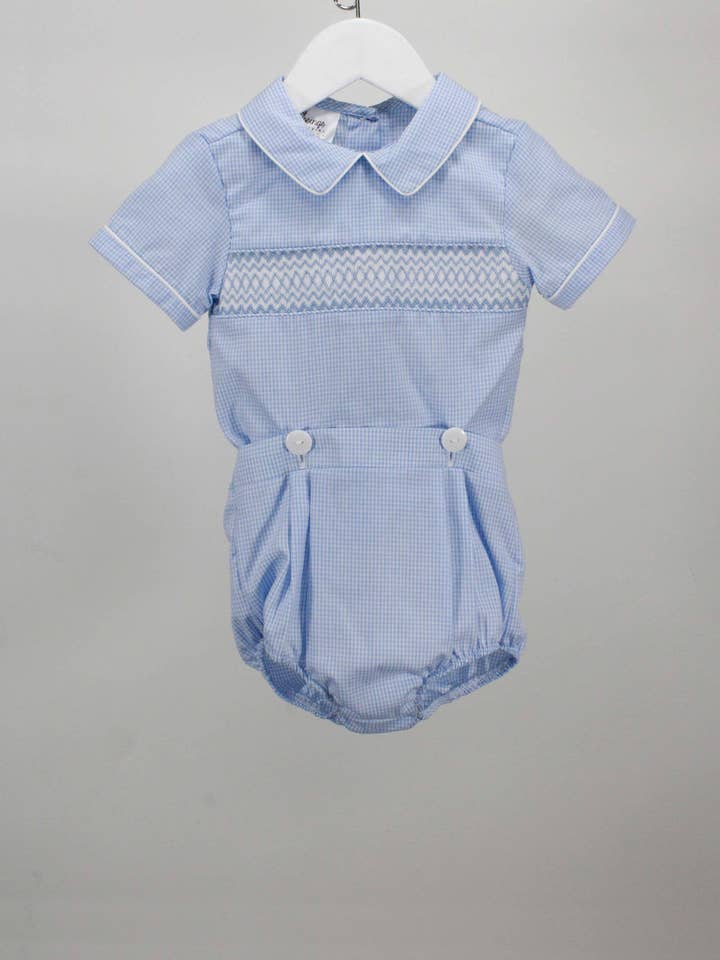 Baby Light Blue Geometric Levi Bubble for wholesale by Baby Blessings Clothing