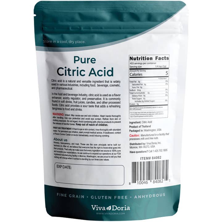 VIVA DORIA INC. - Wholesale Baking Dish - Pure Citric Acid, Food Grade, Fine Grain, 1