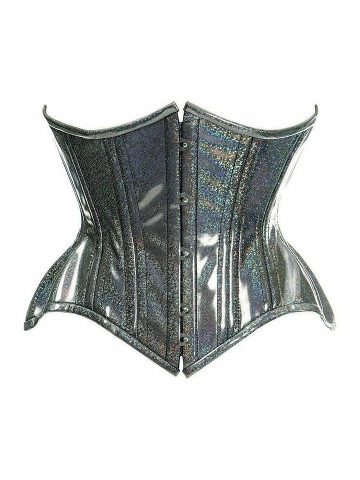 Daisy Corsets - Wholesale Corset - Women's - Top Drawer Black Rainbow Glitter Holo Double Steel Boned Curvy Cut Waist Cincher Corset