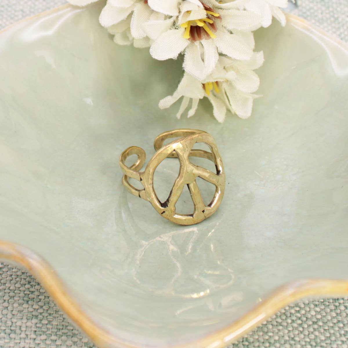 ZAD - Wholesale Band/Stacked Ring - Woodstock Vibes Gold Peace Sign Ring