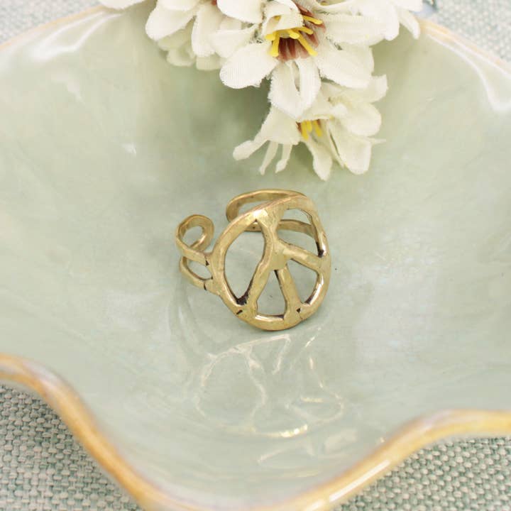 Woodstock Vibes Gold Peace Sign Ring for wholesale by ZAD