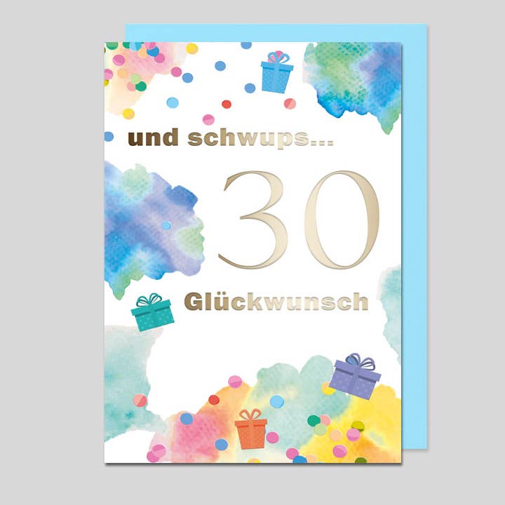 Biglietto d'auguri «und Schwups... 30 - Congratulazioni» per la vendita all'ingrosso da parte di Michel-Verlag GmbH