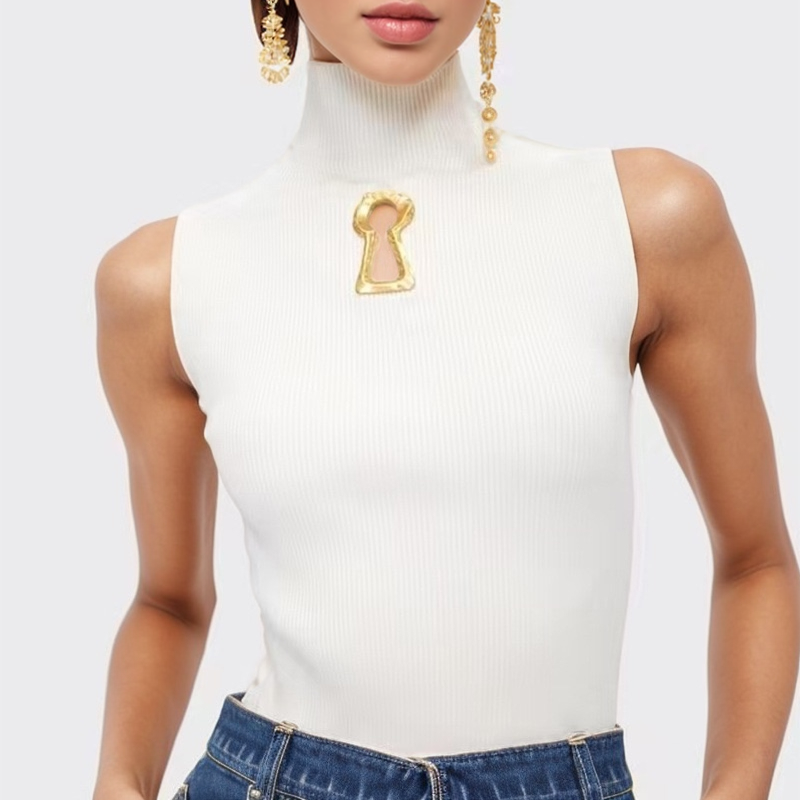 Productseeker - Wholesale Knit Top - Women's - TP46Y High-neck sleeveless vest with keyhole accent11