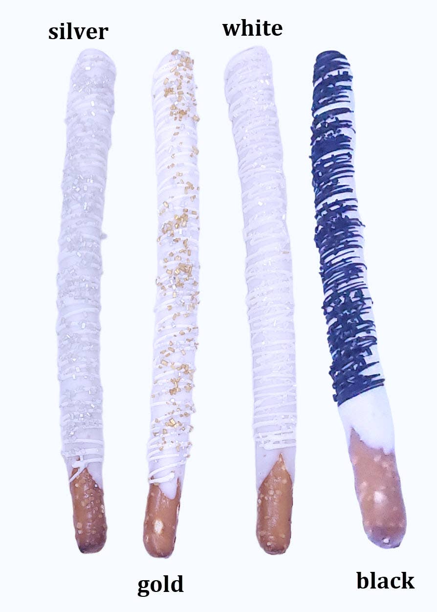Wild Angel Treats, LLC - Wholesale Pretzels - Chocolate Dipped Pretzel Rods - Wedding (choose your colors)0