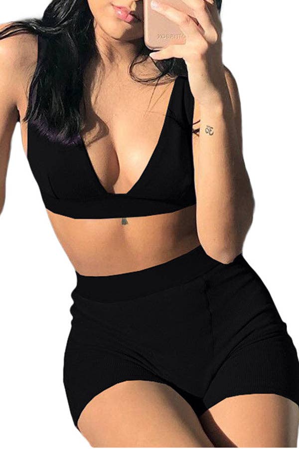 MB Fashion Wholesale - Vente Ensemble de vêtements d'intérieur – femme - Ensemble bralette côtelée et short de motard MB FASHION 2421T23