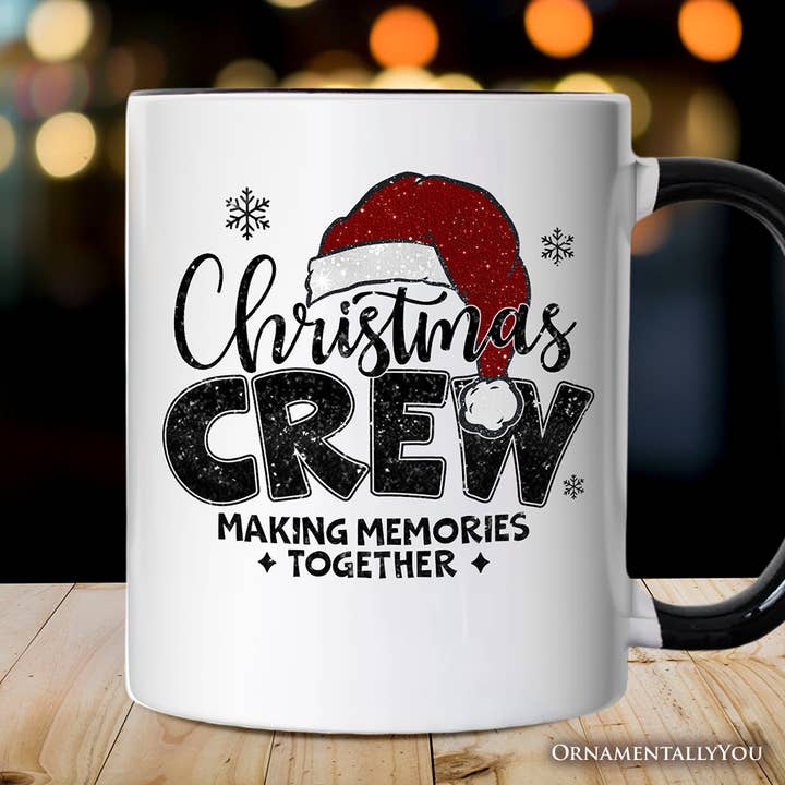 White Black Handle Christmas Crew Gift Mug, Glitter Santa Hat Gift for wholesale on Faire