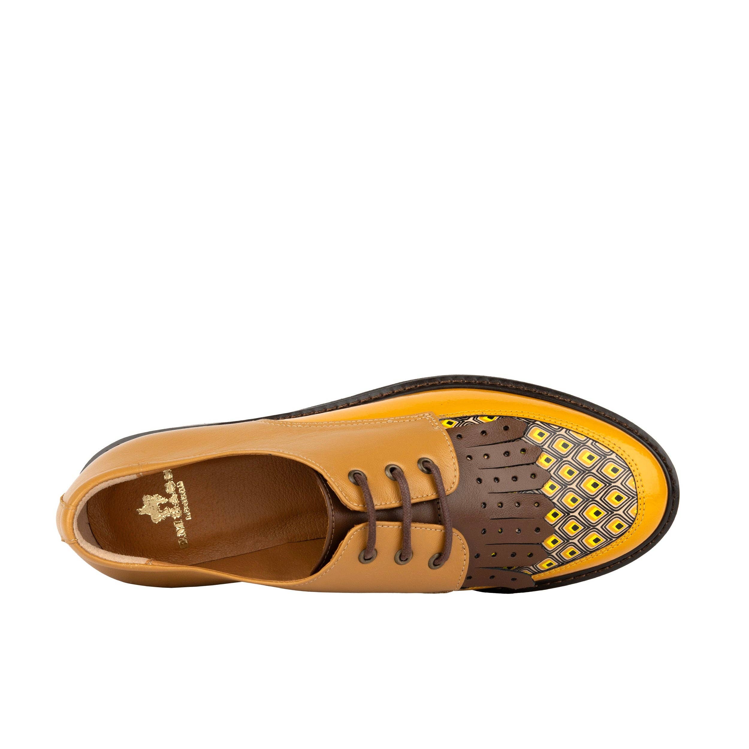 Embassy London – wholesale Brogue shoes – Women's – Retro Tone - Yellow & Brown - Women's leather lace-up with signature kiltie detail5