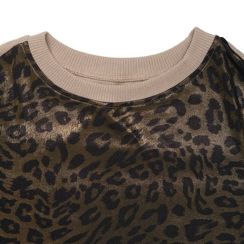 KHAKI Retro Long Sleeve Round Neck Leopard Print Sweatshirt for wholesale on Faire4