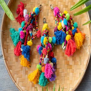 Multicolored Wholesale Pocket Book with Frill and Pom Pom Tassel