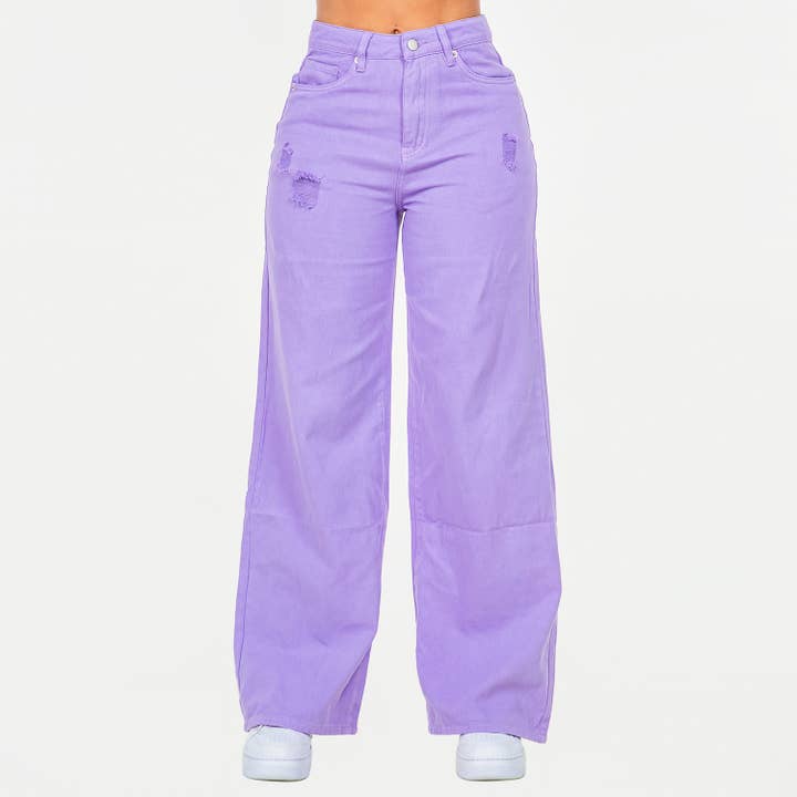 American Bazi - Venta al por mayor Vaqueros - Mujer - PANTALONES ANCHOS DESGASTADOS DE CINTURA ALTA - RJH303115