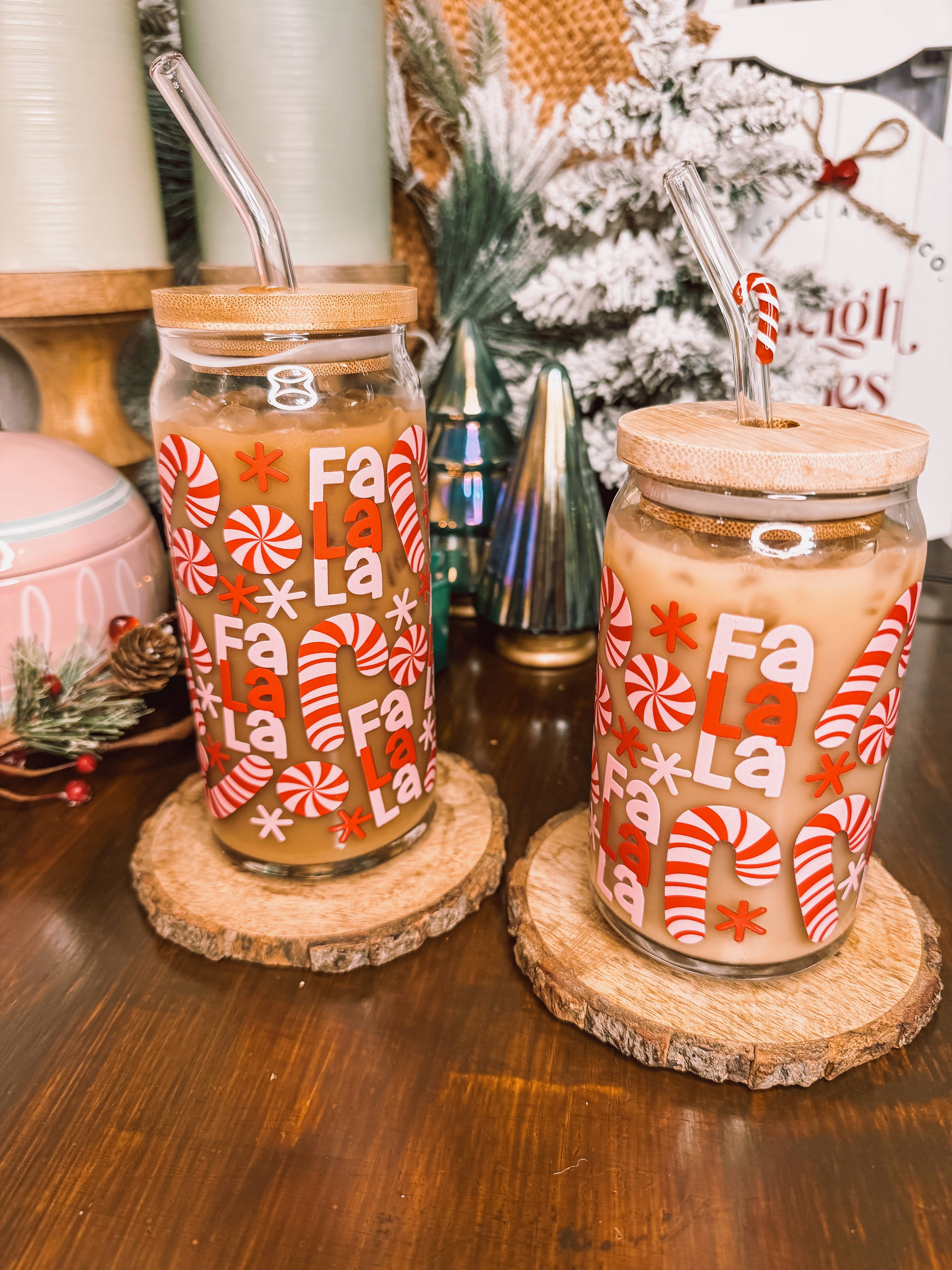 Curly Tailed Designs - Wholesale Drinking Glass/Cup - FaLaLa Candy Canes - 16oz & 20oz Christmas Cup1