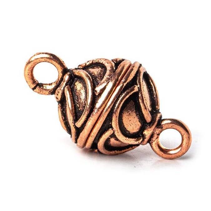 12mm Copper Round Swirl Design Magnetic Clasp Set of 2 for wholesale by Beads of Cambay
