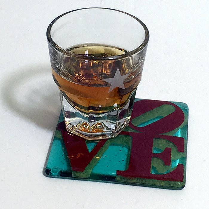 Kiku Handmade | Contemporary Fused Glass Home Goods - Wholesale Coasters - LOVE Fused Glass 4" Single Coaster
