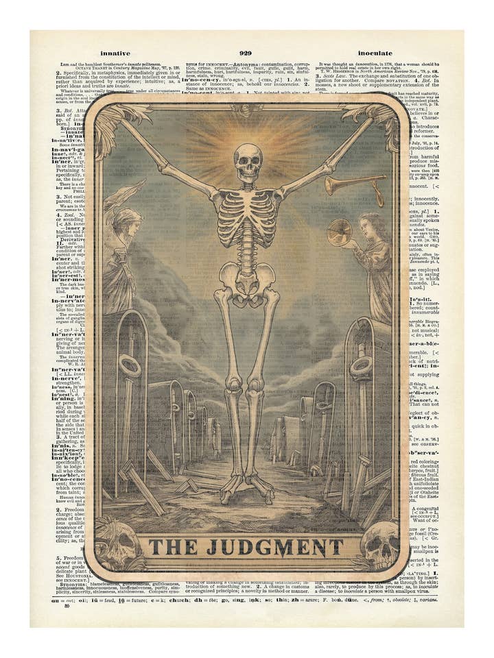 El esqueleto, carta del tarot, vintage, impresiones de diccionario para venta al por mayor de Crazilyhumbledesigns