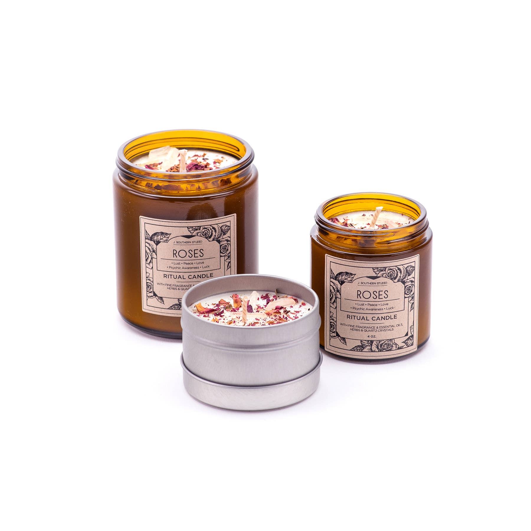 J. Southern Studio - Wholesale Jar/Filled Candle - 8 oz. Roses Ritual Candle with crystals and essential oils1