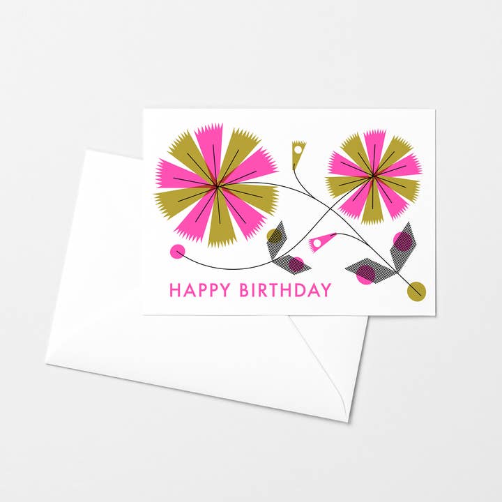 Mezzaluna Studio - Wholesale Birthday Card - Happy Birthday Modern Flower Risograph Card