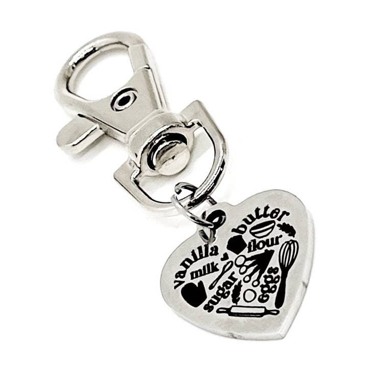 Cadeau de boulanger, breloque à clipser "Mots de boulanger", j'aime pâtisser, j'aime cuisiner, cadeaux de Noël pour la pâtisserie, cadeaux pour le club de cookies, breloques pour sac de courses pour la vente par JKCE Designs