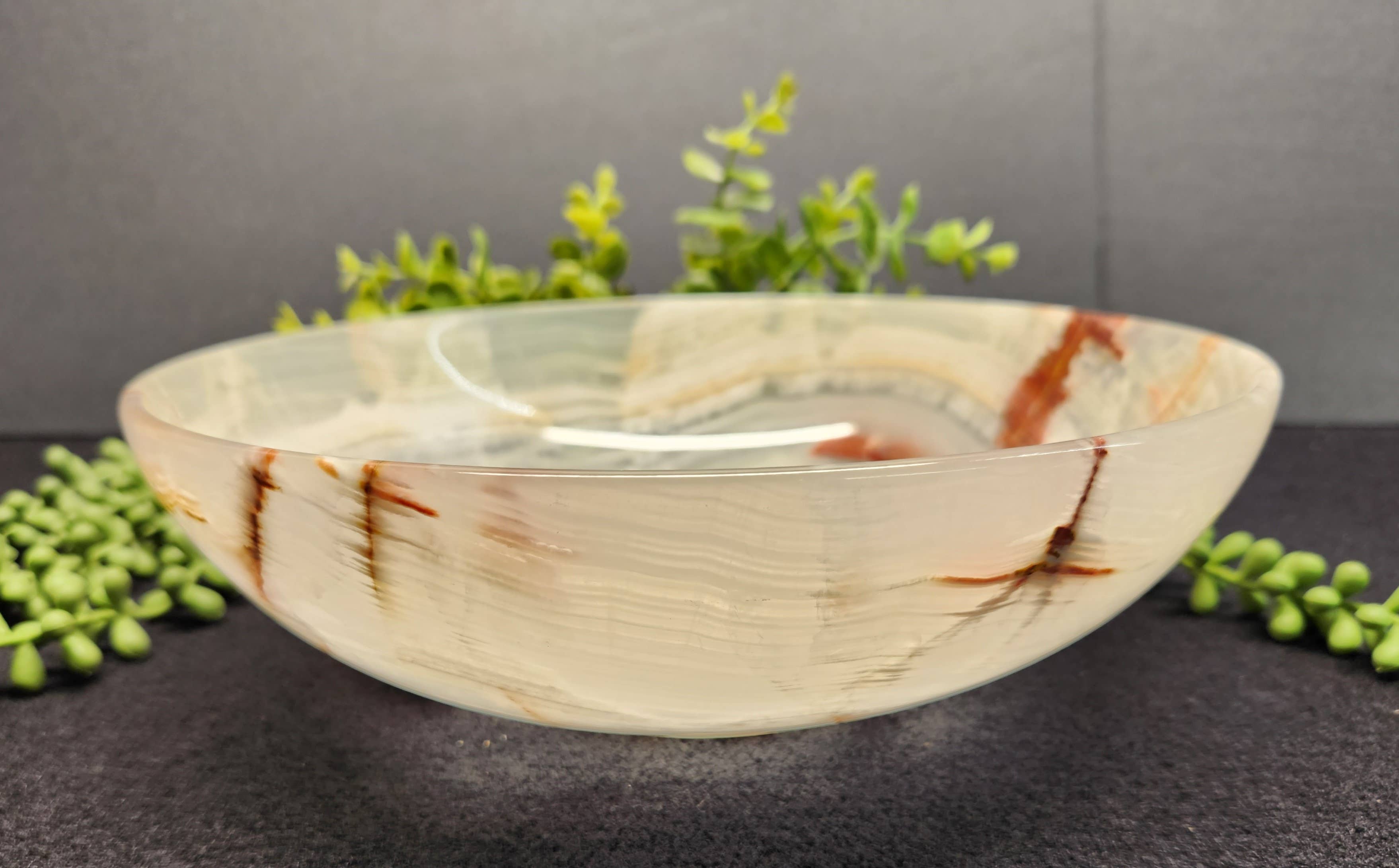 Meraki Gemstones - Wholesale Decorative Plate/Dish/Bowl - Onyx-Cream w/Veins  Round Bowl-10"- Decorative or Fruit Bowl5