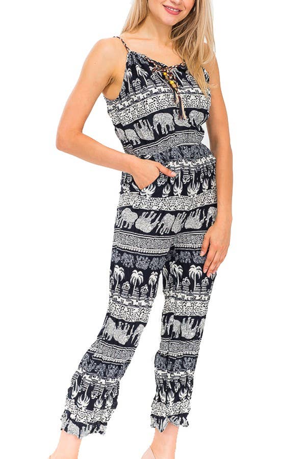 Cap Zone - Wholesale Jumpsuit - Women's - Detailed Elephant Print Summer Jumpsuit3