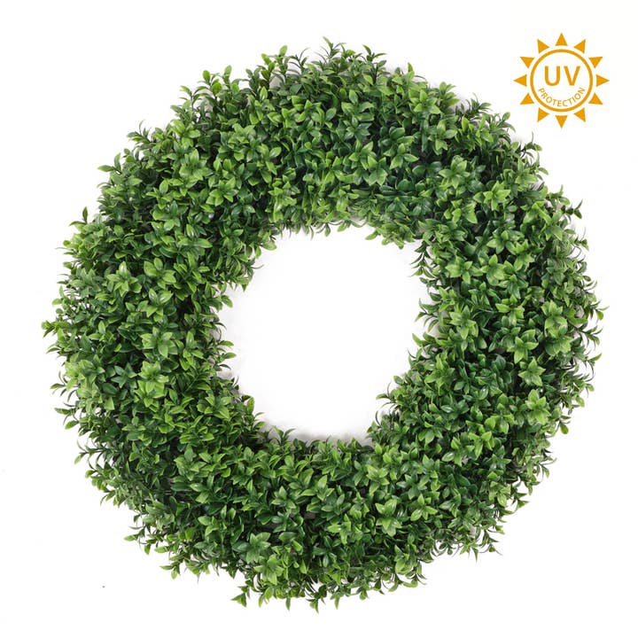 Artificial Boxwood Wreath 22" UV, TT Green for wholesale by ES Essentials