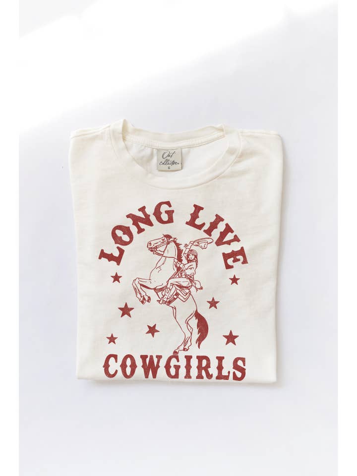 OAT COLLECTIVE - Wholesale Screen Printed T-Shirt - Women's - LONG LIVE COWGIRLS Mineral Washed Graphic Top
