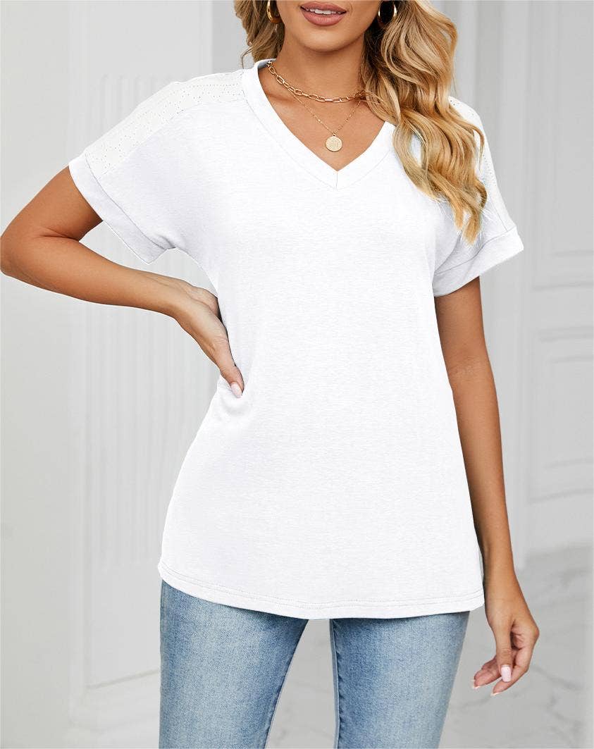 Rosa Clothing - Wholesale T-Shirt - Women's - Stylish contrast color loose short-sleeved t-shirt top0