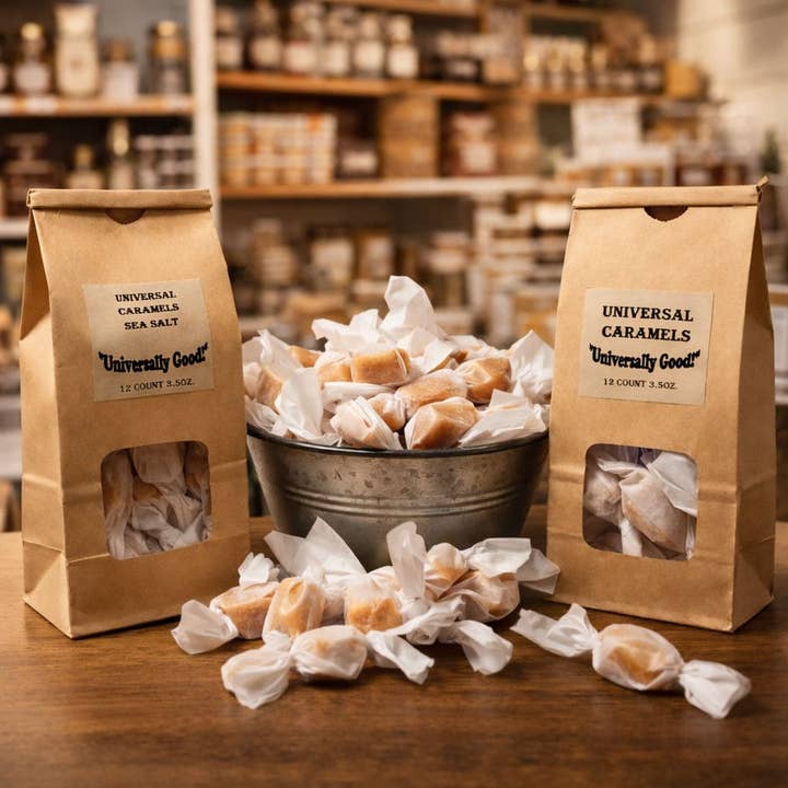 Gammaldags, Gourmet MJÖLKCHOKLAD HAVSSALT Karameller för wholesale av Universal Caramels