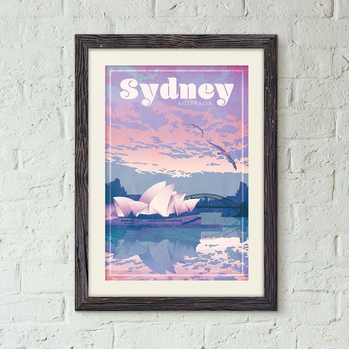 Australie, Sydney - Affiche de voyage de style vintage pour la vente par Missy Ames Design and Illustration