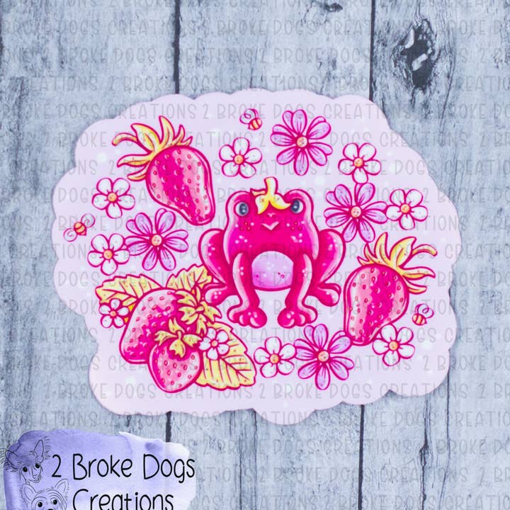 Autocollant Animal Fruit Grenouille Fraise pour la vente par 2 Broke Dogs Creations
