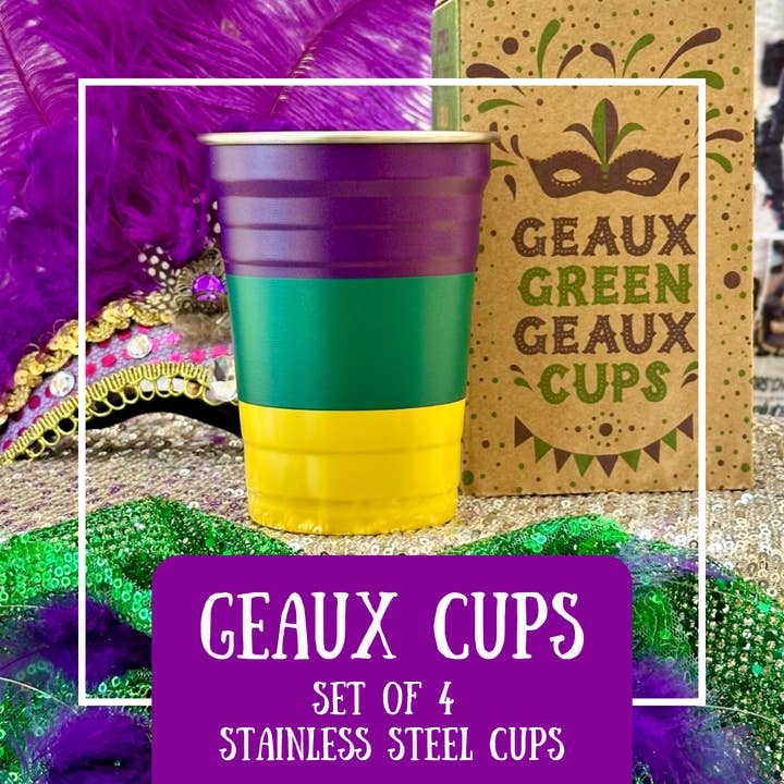 WHEREable Art, LLC - Wholesale Drinking Glass/Cup - Mardi Gras Geaux Green Geaux Cups