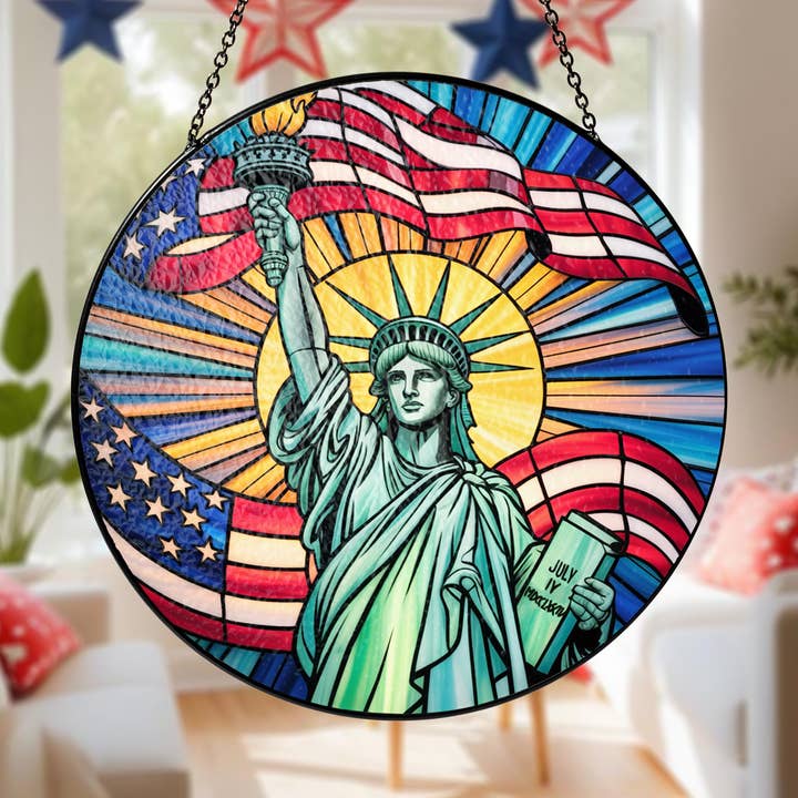 Statue Of Liberty Stained Glass Suncatcher,4th Of July Decor for wholesale by TMLECOM LTD