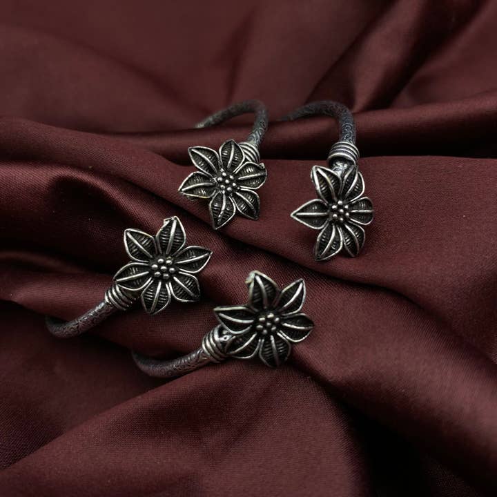 Sleek Floral German Silver Bangle Bracelet For Her for wholesale by Quirky Fashions