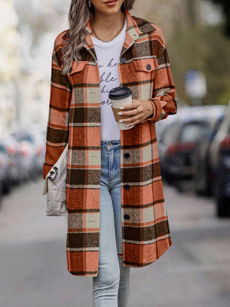 eLook - Wholesale Coat - Women's - SZ1-JK8211 Plaid Button Down Long Coat47