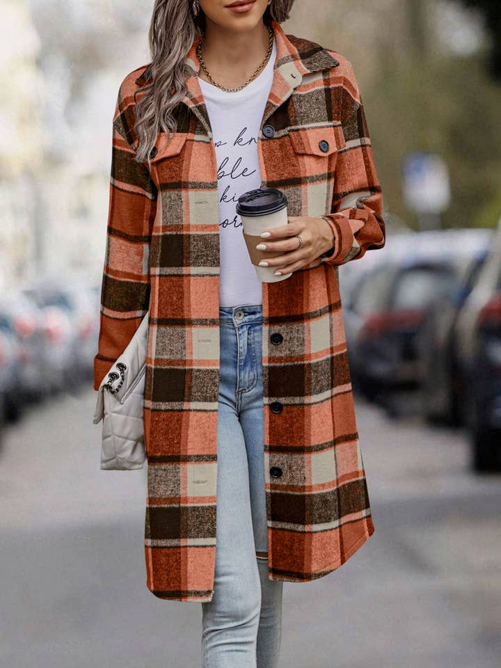 eLook - Vente Manteau – femme - Manteau long boutonné à carreaux SZ1-JK821147