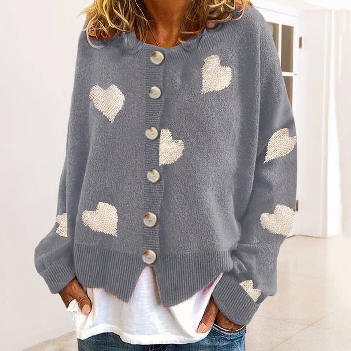 Sweetkama - Wholesale Cardigan – Women’s - Ladies Round Neck Heart Botton Open Cardigan 23685