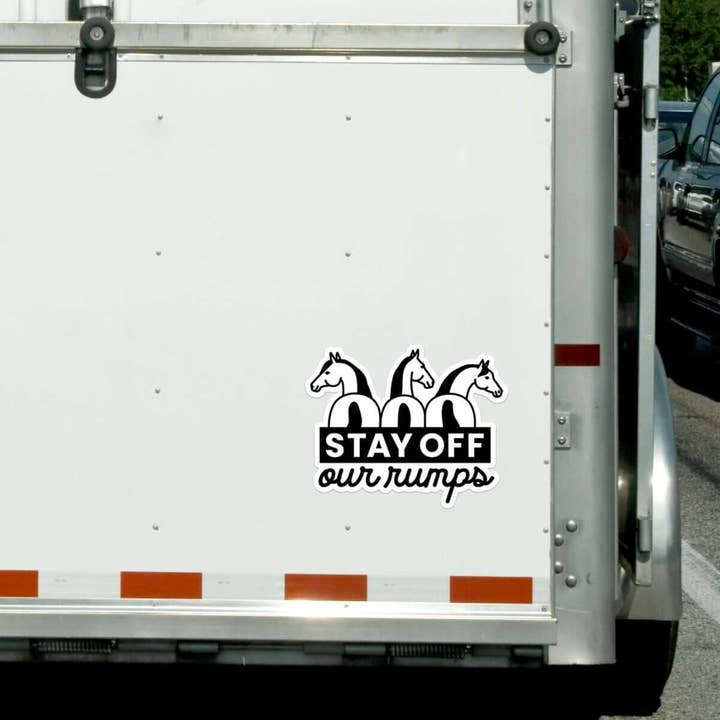 Dapplebay Stay Off Our Rumps! - Horse Trailer Decal for wholesale by Dapplebay