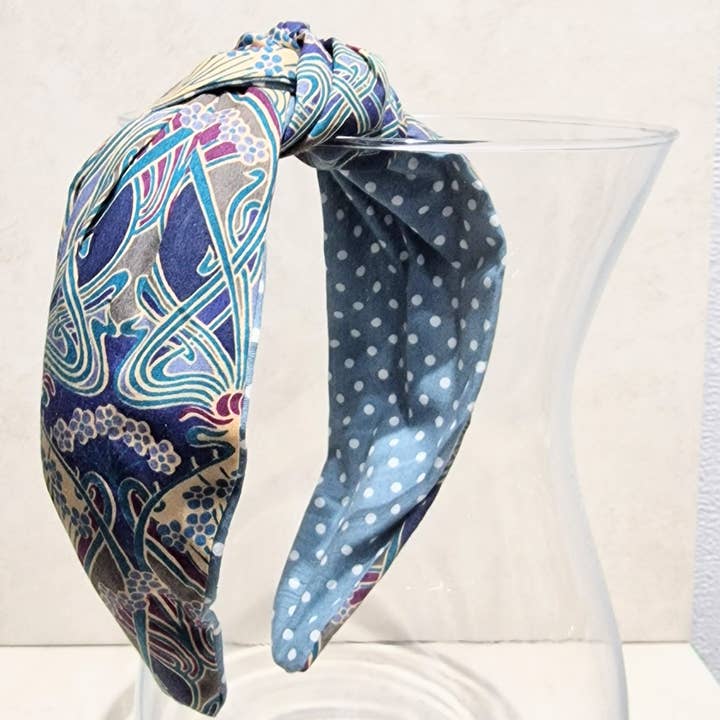 Liberty of London Hairband Ianthe Blue Tana Lawn Cotton Fabric Top Knot Headband for wholesale by Bee my Oyster