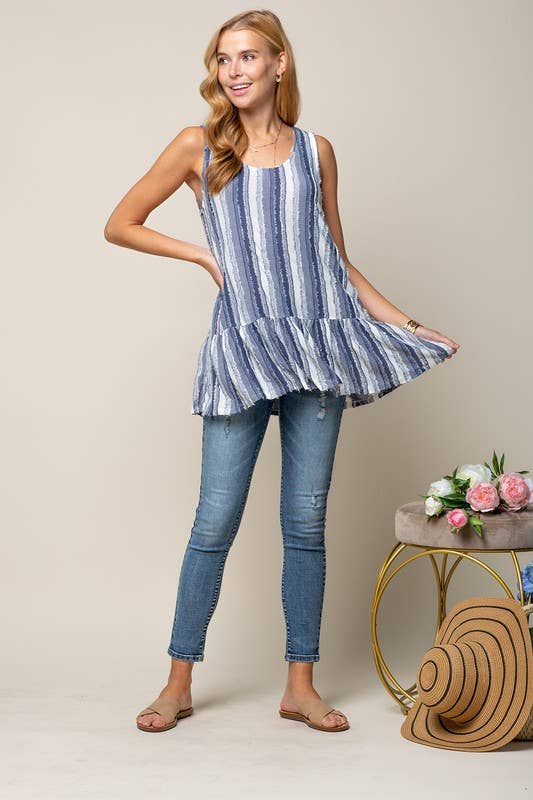 Denim Frayed Knit Tunic Top - 13669T for wholesale on Faire3