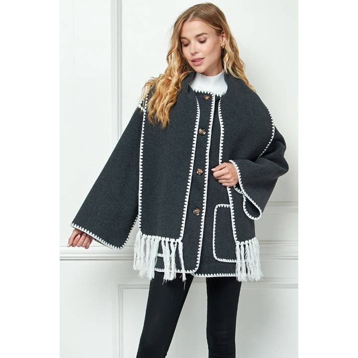 Virkad Contrast Trim Scarf och Coat Set för wholesale av Veveret