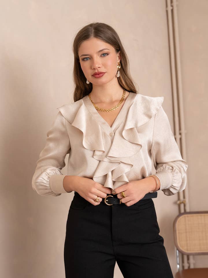LULUMARY - Wholesale Button Down Shirt - Women's - Ruffled blouse CH35637
