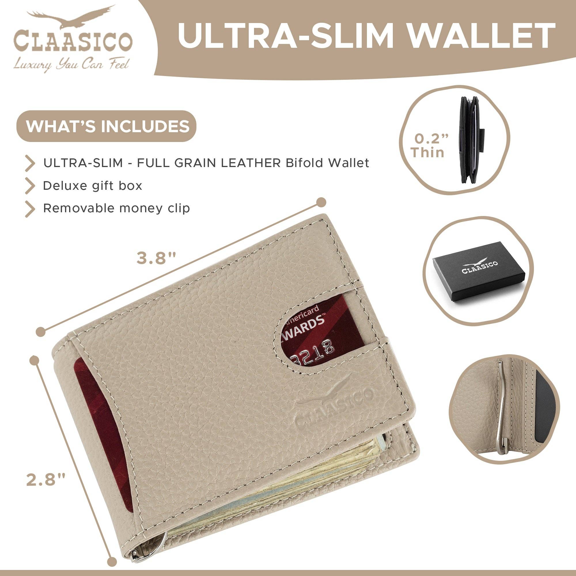 Claasico - Wholesale Wallet - Men's - Small bifold leather money clip wallet with pull strap30
