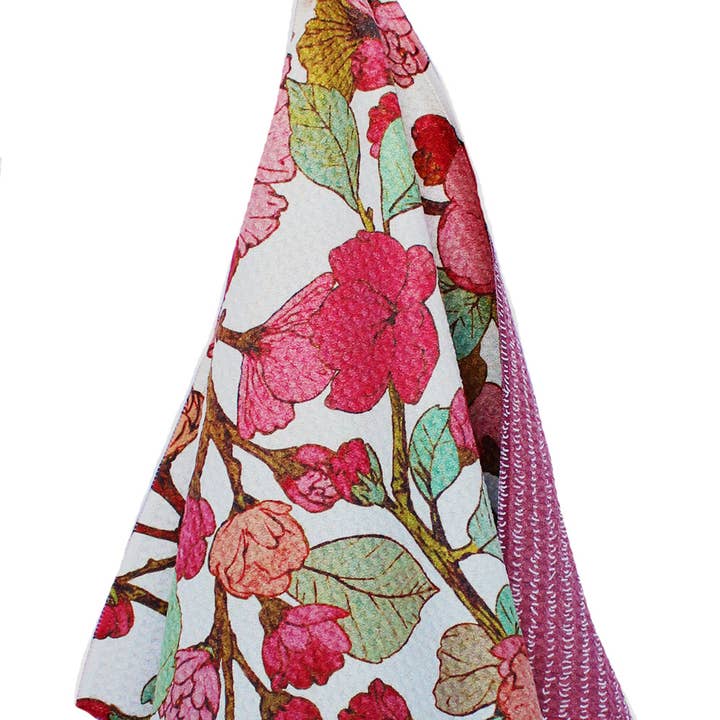 ellembee gift - Wholesale Tea Towel - Maroon Blossoms | two sided microfiber kitchen tea towels 0