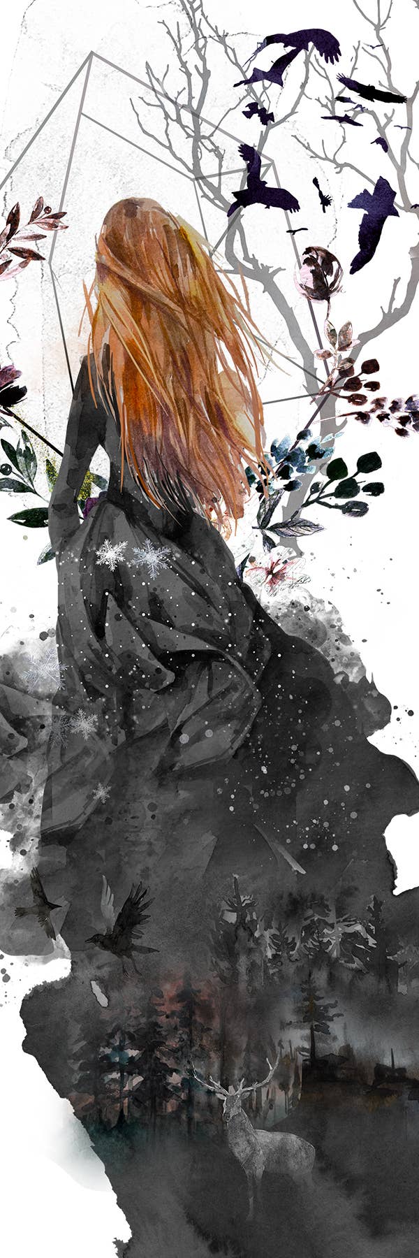 Mirkwood Scribes - Wholesale Bookmark - Fantasy Dark Lady Watercolor Bookmark2