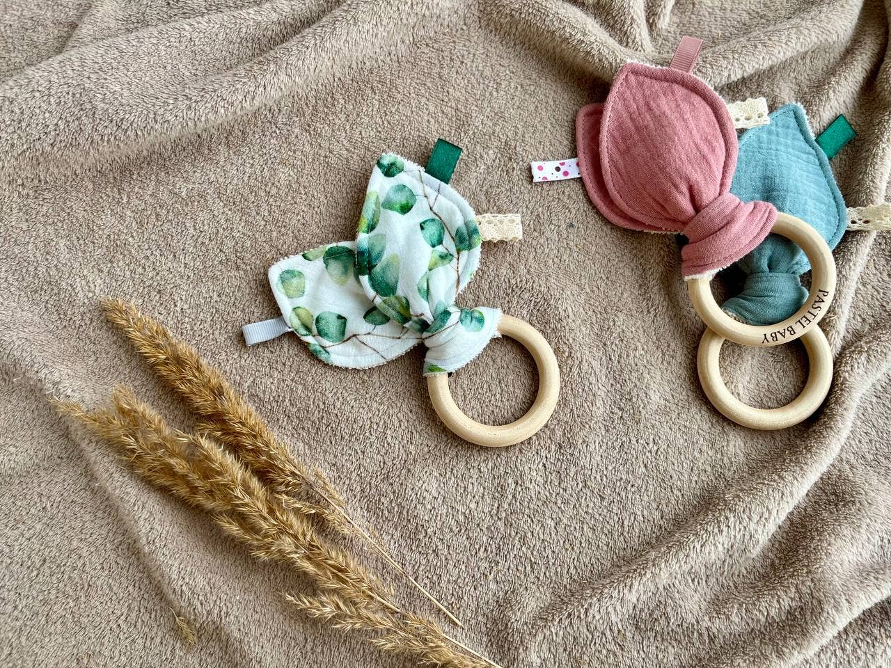 Pastel Baby – wholesale Teether (not clip-on) – Baby – Organic muslin and Bamboo baby first teether - Bunny ears12