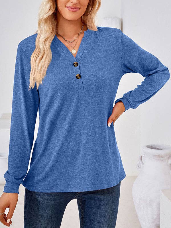 UZ Wholesale Store – Engroshandel Tunika - Dame – Løse T-shirts med V-hals med split-joint med lange ærmer1