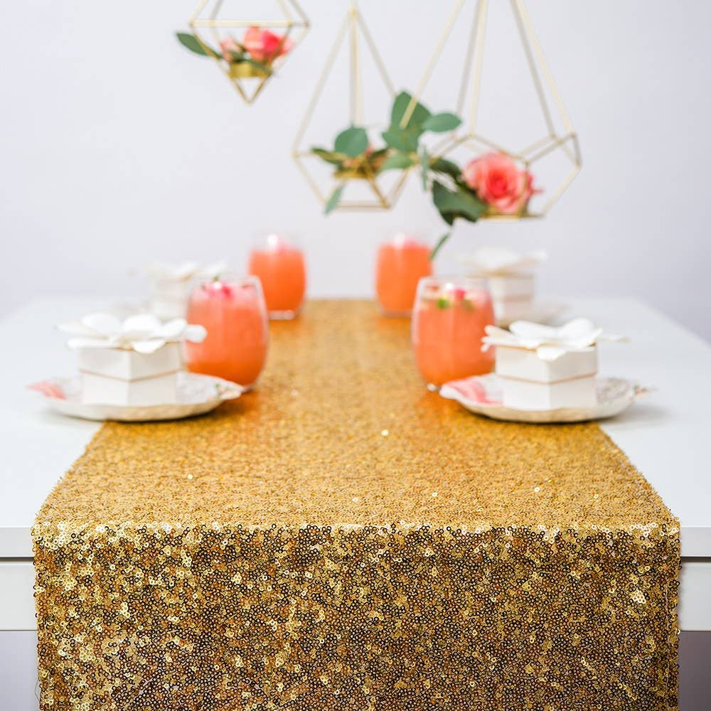 Weddingstar Inc. – wholesale Table runner – Modern Sparkle Sequin Table Runner - 120" Metallic Gold0