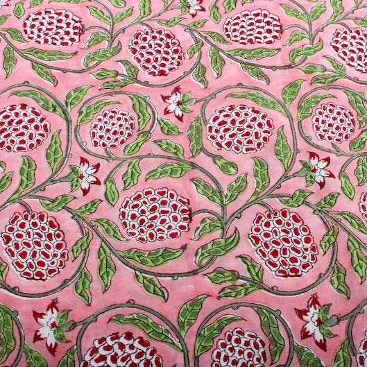 Fabricrush - Wholesale Fabric - Strawberry Pink, Green Indian Hand Block Print Fabric6