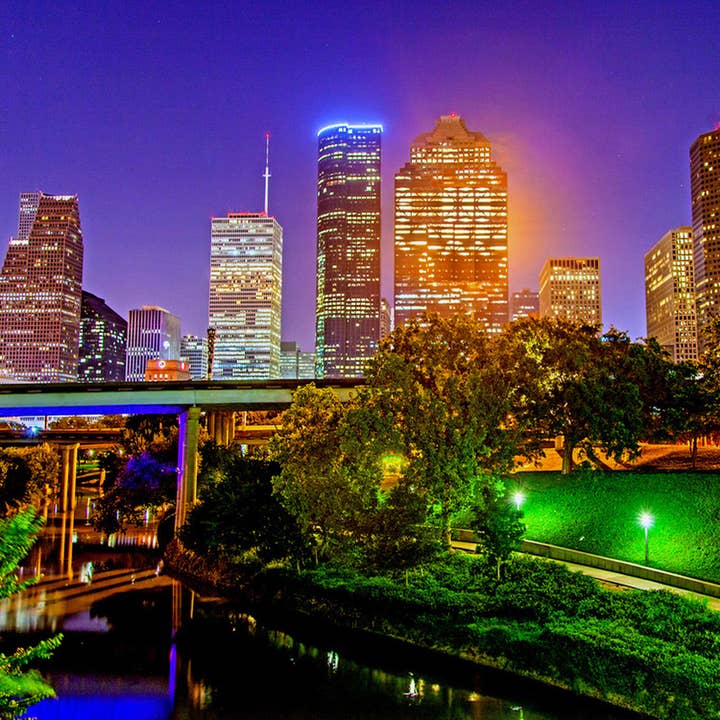 Houston's Skyline at Night Coaster for wholesale by South Austin Gallery